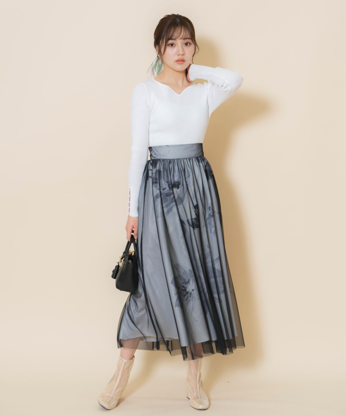 WILLSELECTION「ビッグフラワーチュールレイヤードスカート」|フレア|