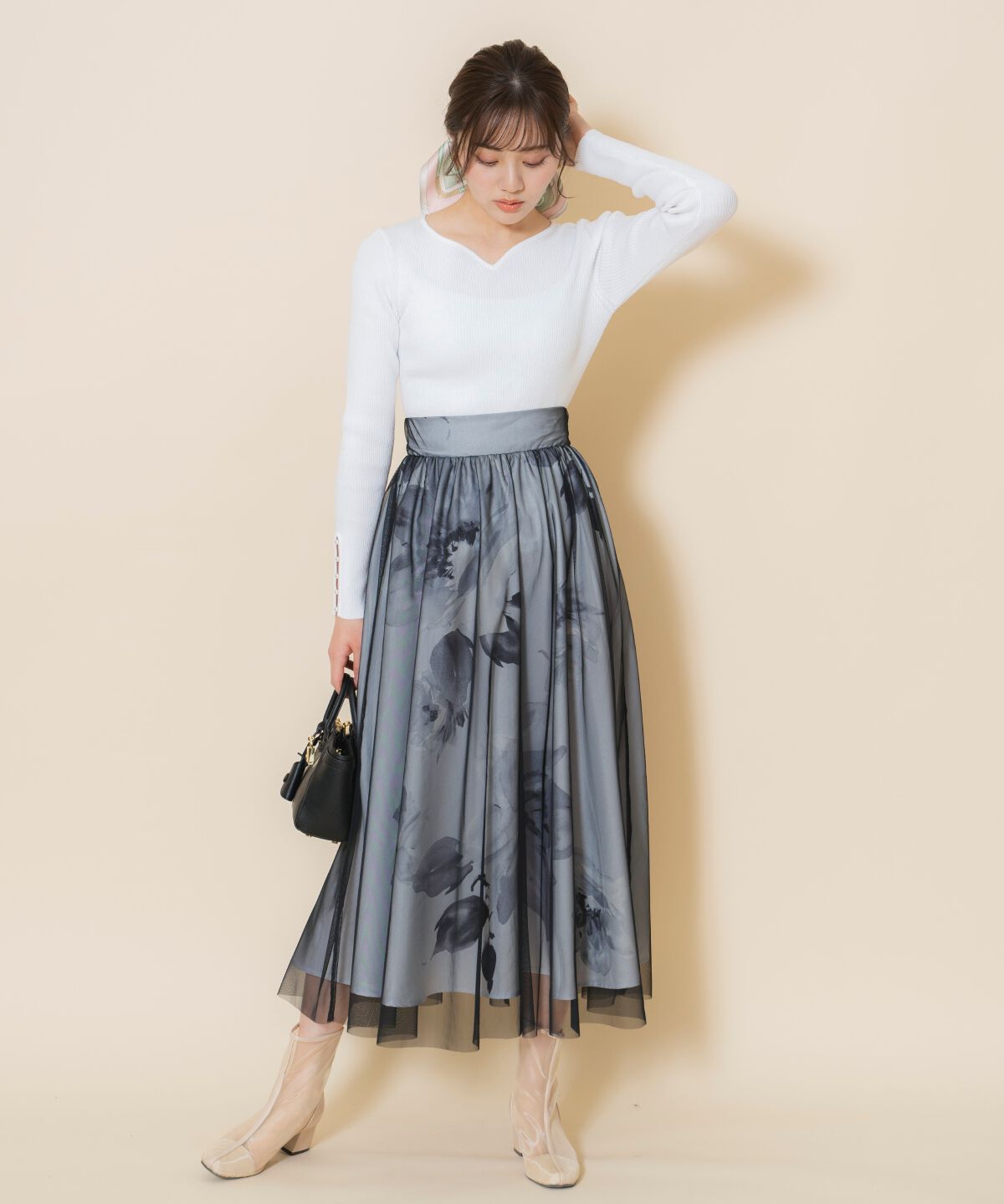 WILLSELECTION「ビッグフラワーチュールレイヤードスカート」|フレア|