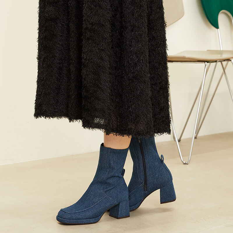 ORiental TRaffic「プラットフォームモカヒールブーツ/31436」|ショートブーツ|BLUE