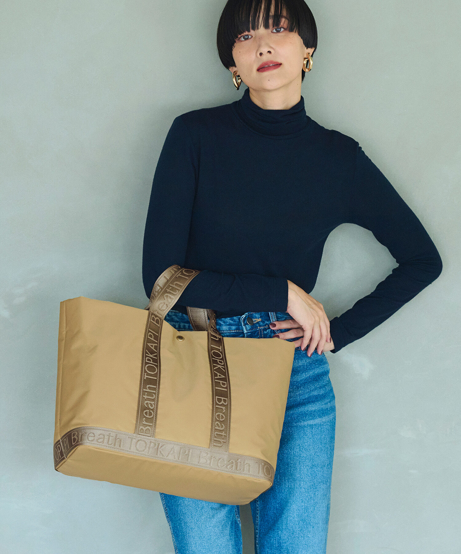 TOPKAPI BREATH「【Breath TOPKAPI】Freely フリーリー ナイロン ロゴテープ ダブルハンドル 2way トートバッグ」|トートバッグ|ベージュ