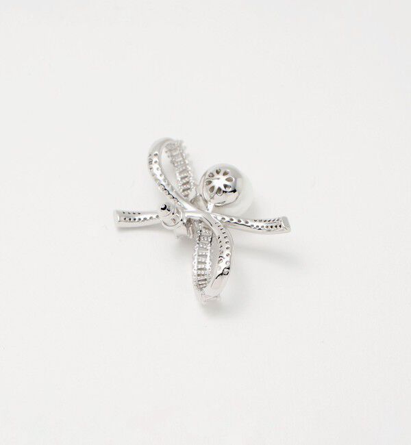 UNITED ARROWS「リボンパヴェ＆イミテーションパール ピアス」|ピアス|