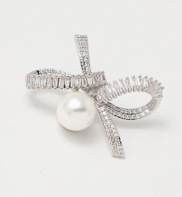 UNITED ARROWS「リボンパヴェ＆イミテーションパール ピアス」|ピアス|