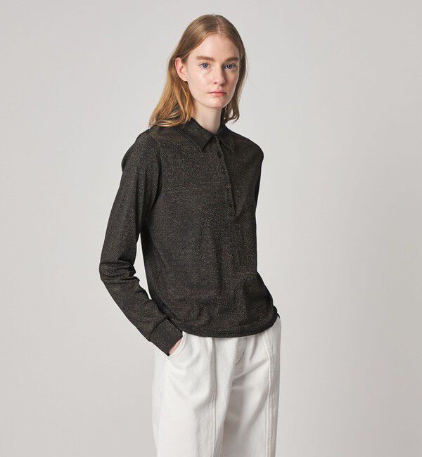 STEVEN ALAN「＜Steven Alan＞ラメ ジャージー ポロカットソー」|Tシャツ・カットソー|BLACK