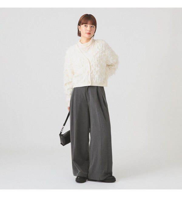 Ray BEAMS 「カット ジャカード フリンジ Vネック カーディガン」|カーディガン|