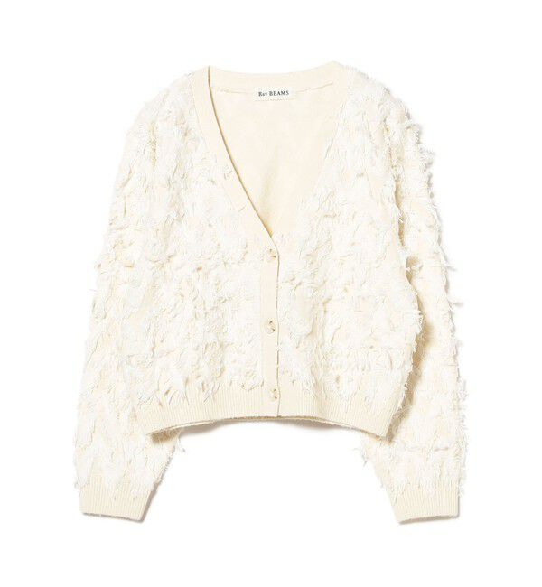 Ray BEAMS 「カット ジャカード フリンジ Vネック カーディガン」|カーディガン|