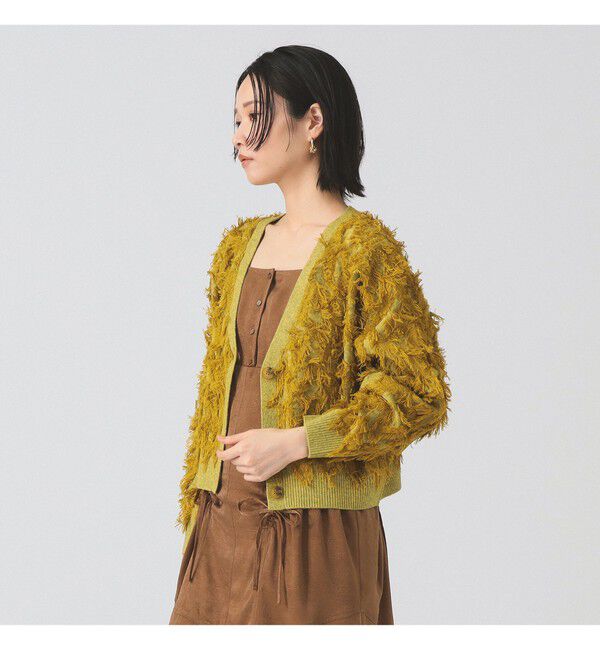 Ray BEAMS 「カット ジャカード フリンジ Vネック カーディガン」|カーディガン|
