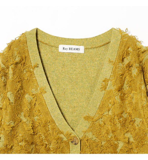Ray BEAMS 「カット ジャカード フリンジ Vネック カーディガン」|カーディガン|