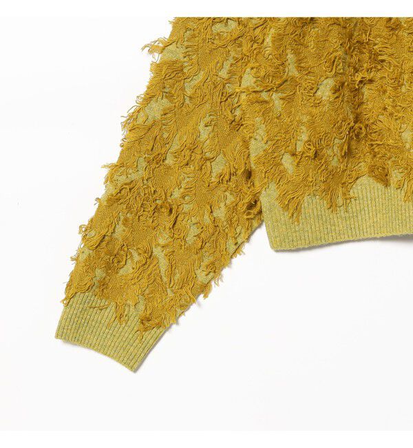 Ray BEAMS 「カット ジャカード フリンジ Vネック カーディガン」|カーディガン|