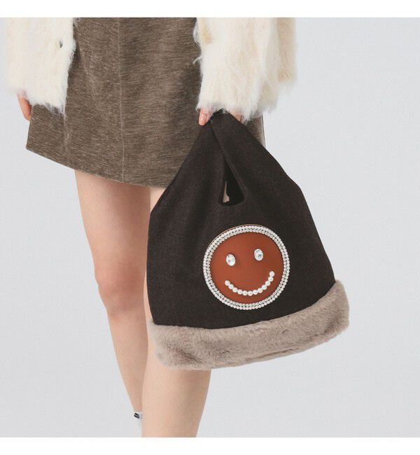 Ray BEAMS 「ECODECO / ツイード ファー バッグ」|トートバッグ|Brown/Beige