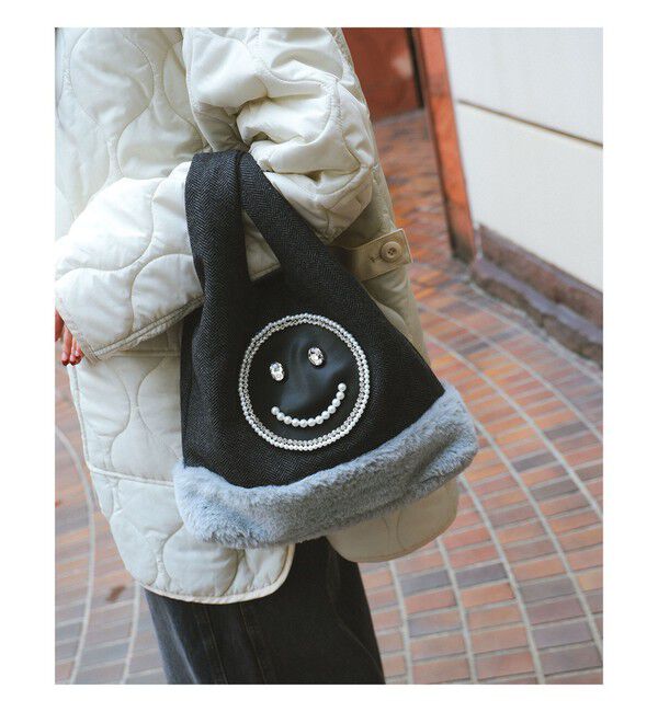 Ray BEAMS 「ECODECO / ツイード ファー バッグ」|トートバッグ|Navy/Grey