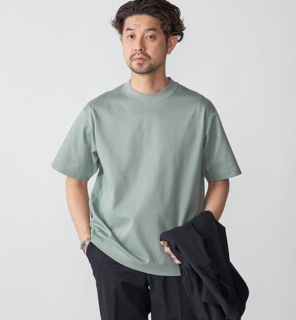 SHIPS「SHIPS: クルーネック ハイゲージ ダンボールニットTシャツ ライト」|Tシャツ・カットソー|ライトグリーン