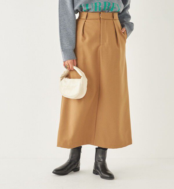 SHIPS Colors 「SHIPS Colors:〈洗濯機可能〉ツイル トラペーズ タック スカート」|スカート|キャメル