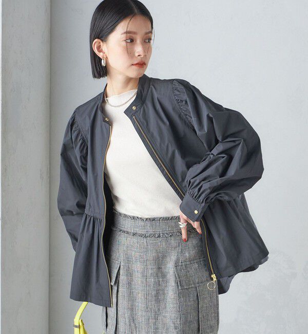 SHIPS for women「〈手洗い可能〉割繊 ナイロン スタンドカラー ギャザー ブルゾン◇」|ブルゾン・スタジャン|