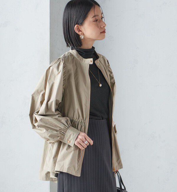 SHIPS for women「〈手洗い可能〉割繊 ナイロン スタンドカラー ギャザー ブルゾン◇」|ブルゾン・スタジャン|