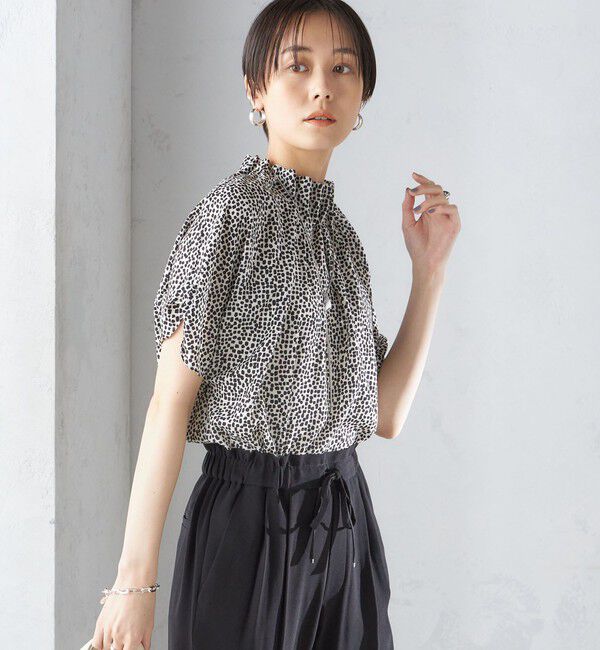 SHIPS for women「〈手洗い可能〉ネック ギャザー プリント ドルマン ブラウス」|シャツ・ブラウス|