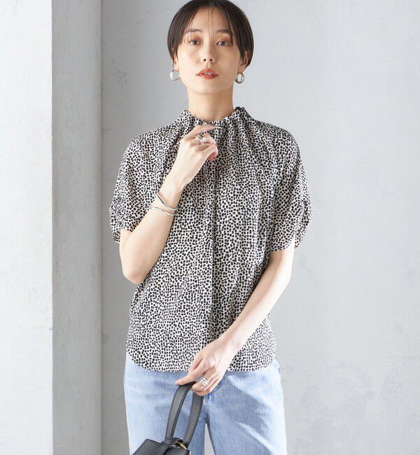 SHIPS for women「〈手洗い可能〉ネック ギャザー プリント ドルマン ブラウス」|シャツ・ブラウス|