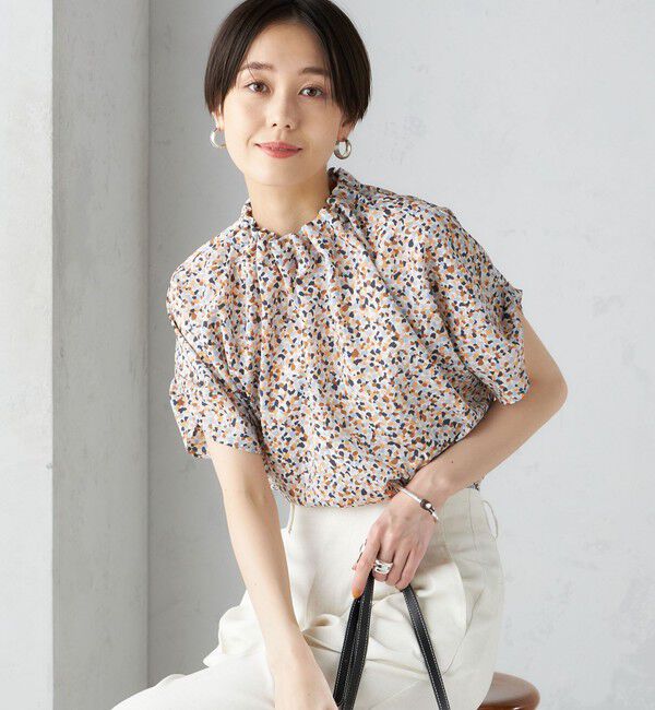 SHIPS for women「〈手洗い可能〉ネック ギャザー プリント ドルマン ブラウス」|シャツ・ブラウス|