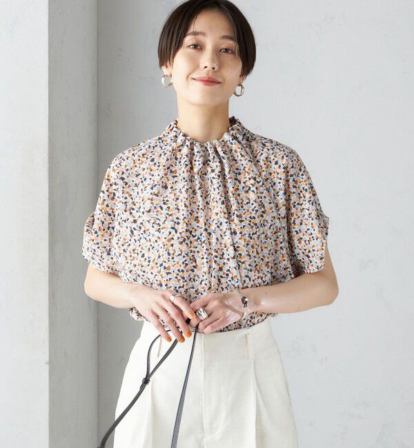 SHIPS for women「〈手洗い可能〉ネック ギャザー プリント ドルマン ブラウス」|シャツ・ブラウス|