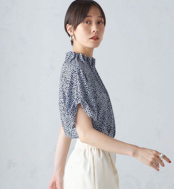 SHIPS for women「〈手洗い可能〉ネック ギャザー プリント ドルマン ブラウス」|シャツ・ブラウス|
