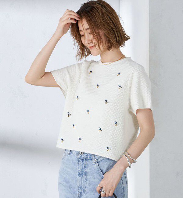 SHIPS for women「【WEB限定】〈手洗い可能〉ハイツイスト コットン ビジュー カノコ ニット」|プルオーバー|