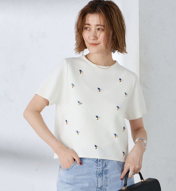 SHIPS for women「【WEB限定】〈手洗い可能〉ハイツイスト コットン ビジュー カノコ ニット」|プルオーバー|