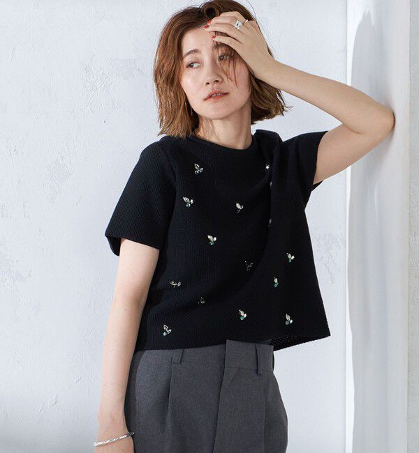 SHIPS for women「【WEB限定】〈手洗い可能〉ハイツイスト コットン ビジュー カノコ ニット」|プルオーバー|