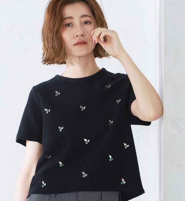 SHIPS for women「【WEB限定】〈手洗い可能〉ハイツイスト コットン ビジュー カノコ ニット」|プルオーバー|