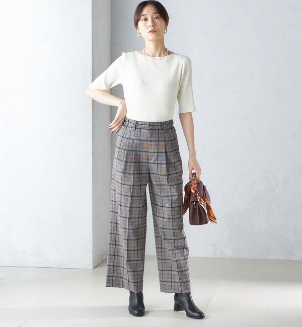 SHIPS for women「〈手洗い可能〉ボートネック 5分袖 リブ ニット」|ニット・セーター|