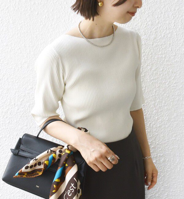 SHIPS for women「〈手洗い可能〉ボートネック 5分袖 リブ ニット」|ニット・セーター|