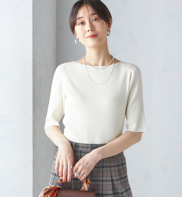 SHIPS for women「〈手洗い可能〉ボートネック 5分袖 リブ ニット」|ニット・セーター|