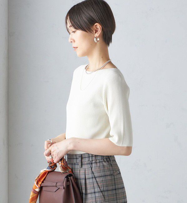 SHIPS for women「〈手洗い可能〉ボートネック 5分袖 リブ ニット」|ニット・セーター|