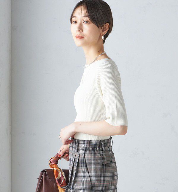 SHIPS for women「〈手洗い可能〉ボートネック 5分袖 リブ ニット」|ニット・セーター|