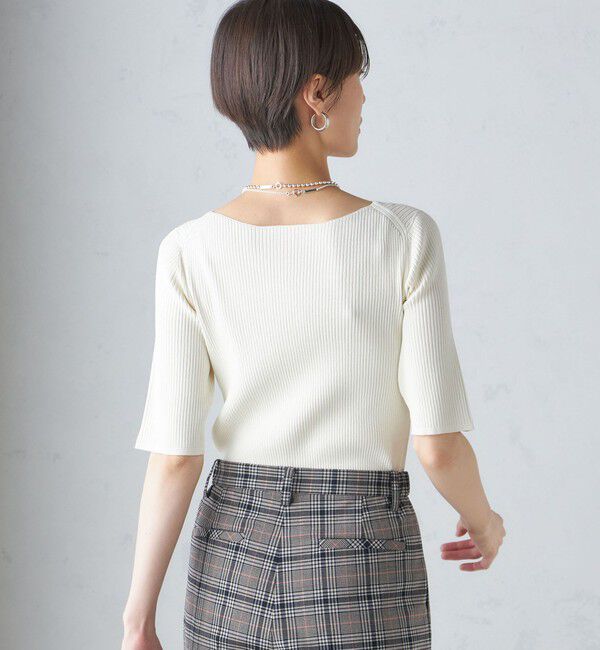 SHIPS for women「〈手洗い可能〉ボートネック 5分袖 リブ ニット」|ニット・セーター|