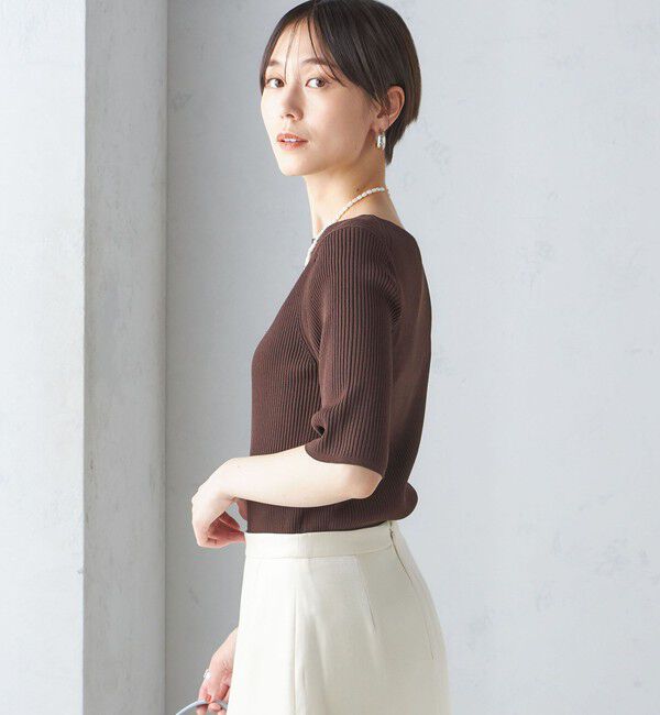 SHIPS for women「〈手洗い可能〉ボートネック 5分袖 リブ ニット」|ニット・セーター|