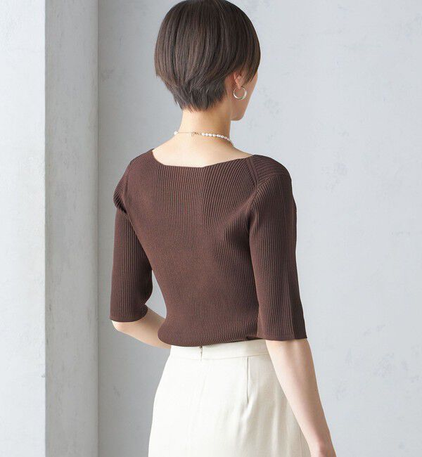 SHIPS for women「〈手洗い可能〉ボートネック 5分袖 リブ ニット」|ニット・セーター|
