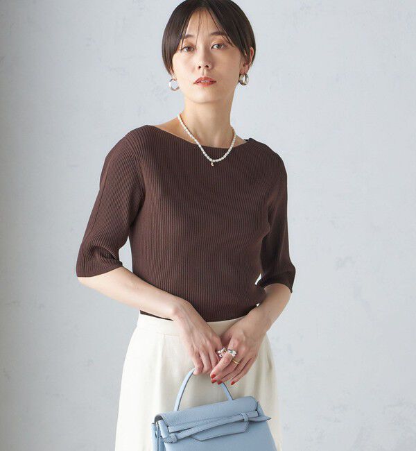 SHIPS for women「〈手洗い可能〉ボートネック 5分袖 リブ ニット」|ニット・セーター|