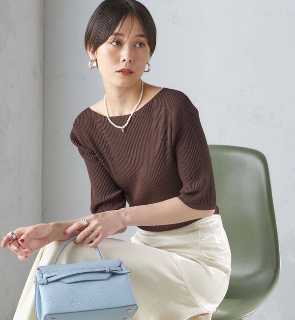 SHIPS for women「〈手洗い可能〉ボートネック 5分袖 リブ ニット」|ニット・セーター|
