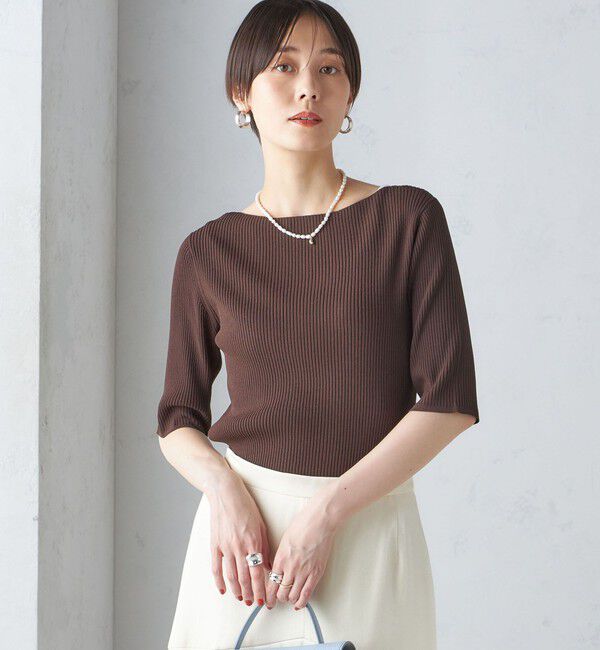 SHIPS for women「〈手洗い可能〉ボートネック 5分袖 リブ ニット」|ニット・セーター|