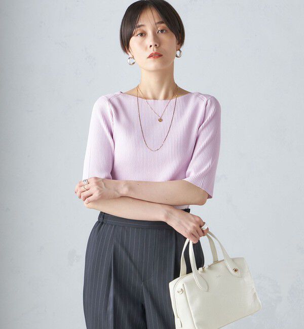 SHIPS for women「〈手洗い可能〉ボートネック 5分袖 リブ ニット」|ニット・セーター|