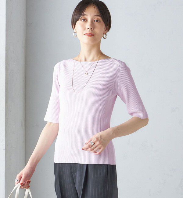 SHIPS for women「〈手洗い可能〉ボートネック 5分袖 リブ ニット」|ニット・セーター|