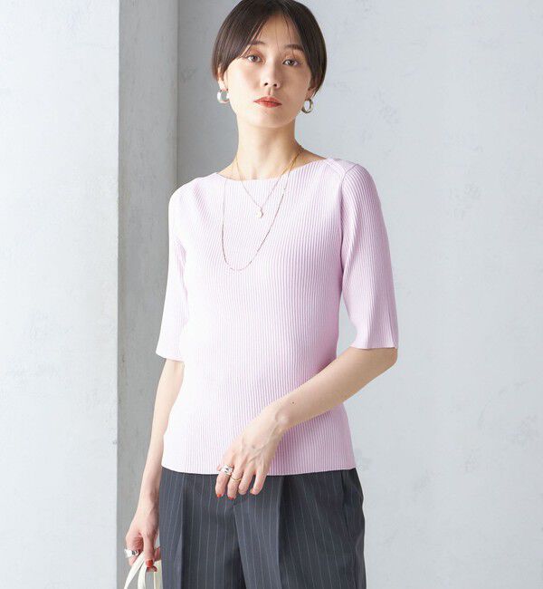 SHIPS for women「〈手洗い可能〉ボートネック 5分袖 リブ ニット」|ニット・セーター|