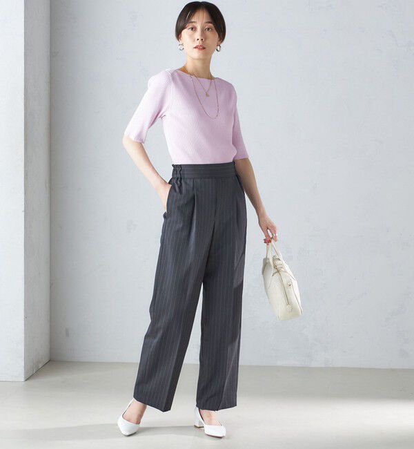 SHIPS for women「〈手洗い可能〉ボートネック 5分袖 リブ ニット」|ニット・セーター|