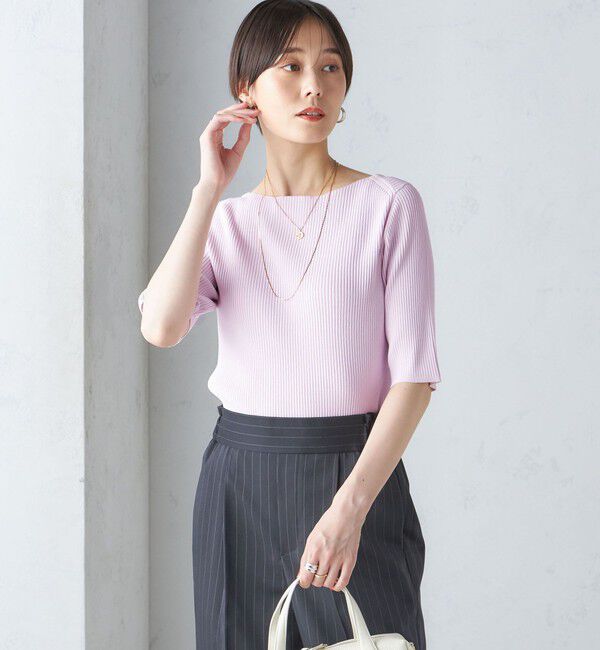 SHIPS for women「〈手洗い可能〉ボートネック 5分袖 リブ ニット」|ニット・セーター|