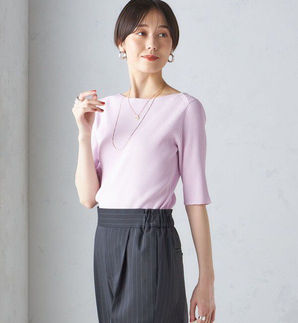 SHIPS for women「〈手洗い可能〉ボートネック 5分袖 リブ ニット」|ニット・セーター|