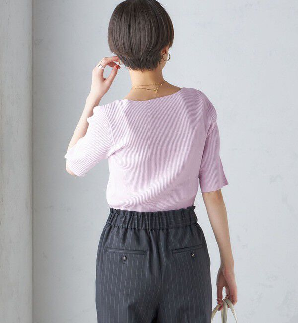 SHIPS for women「〈手洗い可能〉ボートネック 5分袖 リブ ニット」|ニット・セーター|