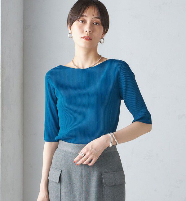 SHIPS for women「〈手洗い可能〉ボートネック 5分袖 リブ ニット」|ニット・セーター|