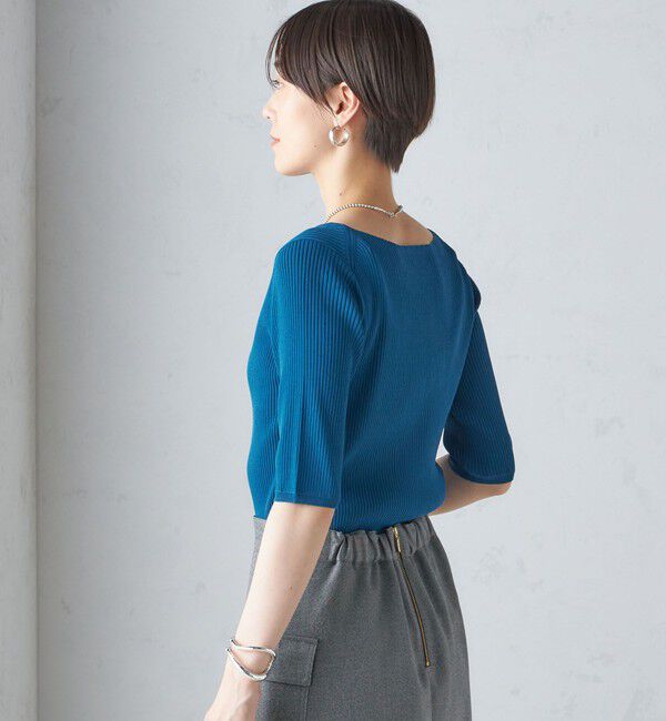 SHIPS for women「〈手洗い可能〉ボートネック 5分袖 リブ ニット」|ニット・セーター|