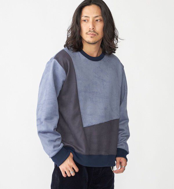 SHIPS「SHIPS:〈洗濯機可能〉パネル ポリエステル スエード ドッキング  ロングスリーブ Tシャツ」|プルオーバー|ネイビー