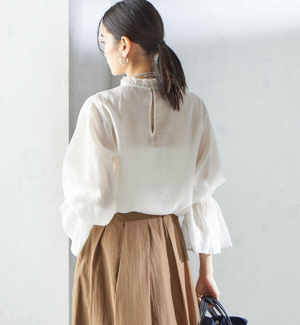 SHIPS for women「〈手洗い可能〉シルク混 シャイニー フリル スリーブ ブラウス」|シャツ・ブラウス|