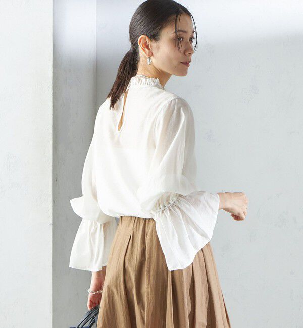 SHIPS for women「〈手洗い可能〉シルク混 シャイニー フリル スリーブ ブラウス」|シャツ・ブラウス|